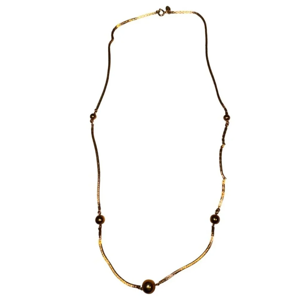 Vintage Gold-Tone Avon Necklace With Beaded Accents & Oval Tag - Picture 2 of 8